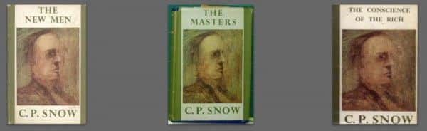 C.P. Snow, Macmillan, London, reprints, from left to right: "The New Men', 1960; "The Masters", 1959; "The Conscience of the Rich", 1960. C.P. Snow, Macmillan, London, reprints, from left to right: "The New Men', 1960; "The Masters", 1959; "The Conscience of the Rich", 1960.