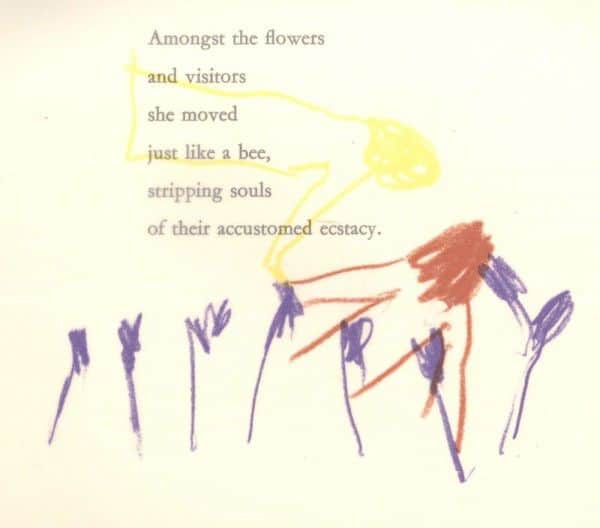 Sidney Nolan, "Dead-heading", poem and crayon overlay, from "Paradise Garden", 1971 Sidney Nolan, "Dead-heading", poem and crayon overlay, from "Paradise Garden", 1971
