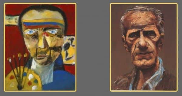 Sidney Nolan: (1) self portrait, 1943, Art Gallery of New South Wales; (2) by Albert Tucker, 1977, private collection Sidney Nolan: (1) self portrait, 1943, Art Gallery of New South Wales; (2) by Albert Tucker, 1977, private collection