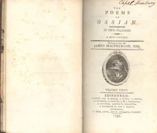 Title page from a 1792 edition of 'The Poems of Ossian' by James Macpherson