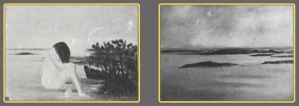 Sidney Nolan, Fraser Island paintings exhibited at The Moreton Galleries, Brisbane, 17-28 February 1948. (L) possibly No 3 "Urang Creek"; (R) possibly No 10 "Hervey Bay"