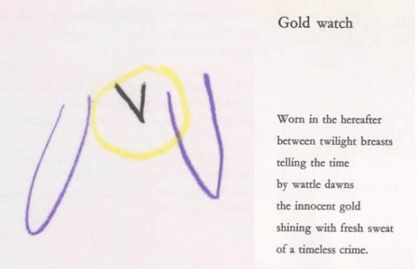 Sidney Nolan, "Gold watch", poem and drawing in "Paradise Garden", 1971